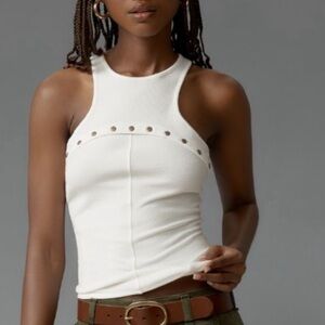 New anthropologie white ribbed grommet high neck tank!